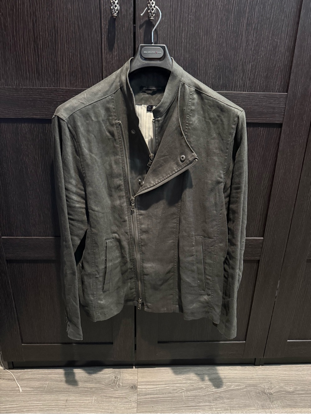 John Varvatos Dark Charcoal Asymmetrical Zip Bomber